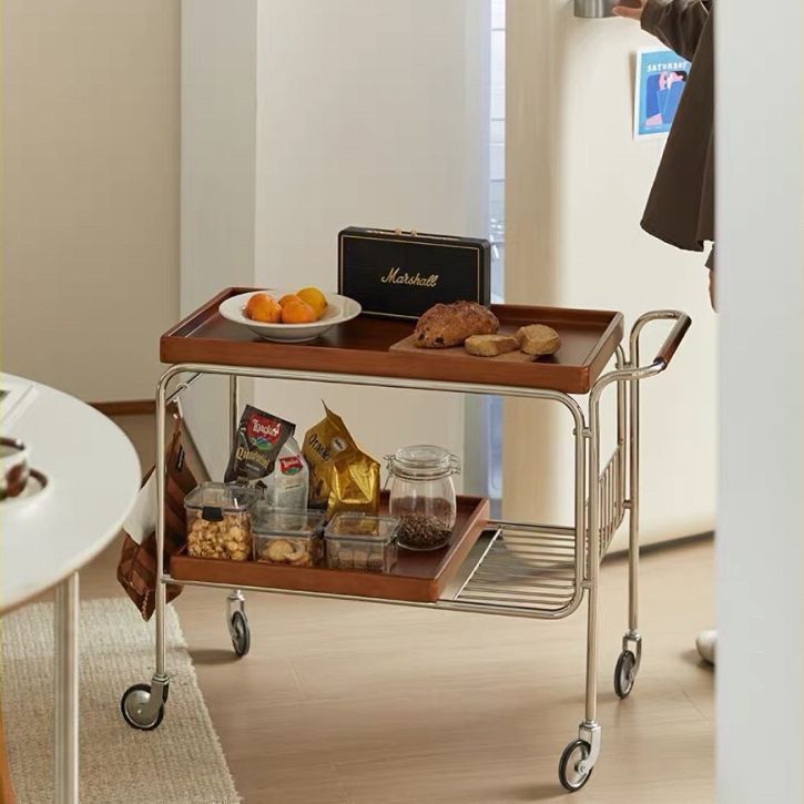 Nordic Wood Iron 4-Wheel Side Table