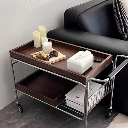 Nordic Wood Iron 4-Wheel Side Table