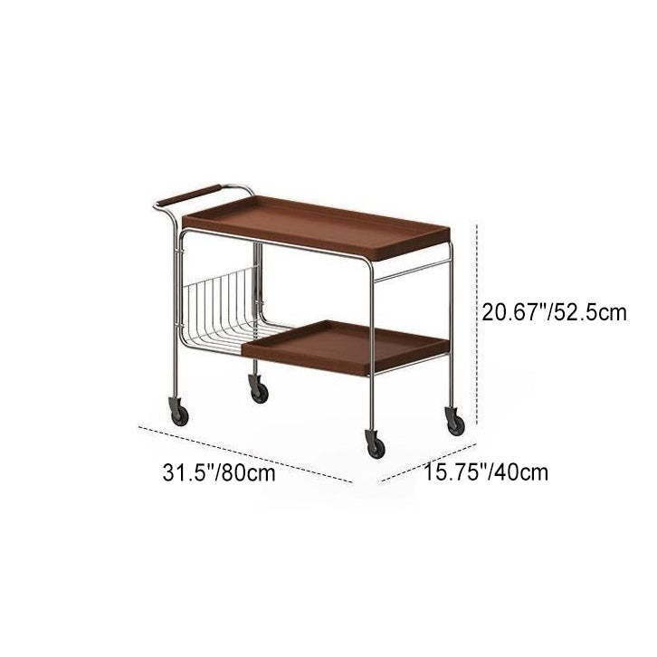 Nordic Wood Iron 4-Wheel Side Table — Solid Wood / Dark Walnut Color
