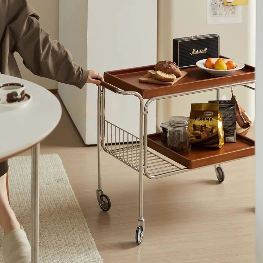 Nordic Wood Iron 4-Wheel Side Table