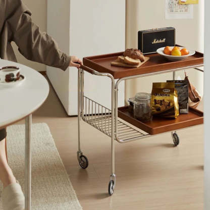 Nordic Wood Iron 4-Wheel Side Table