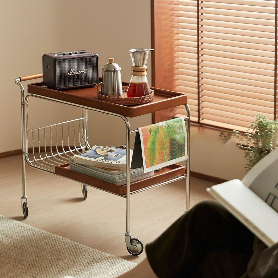 Nordic Wood Iron 4-Wheel Side Table