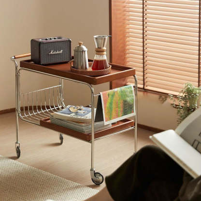 Nordic Wood Iron 4-Wheel Side Table