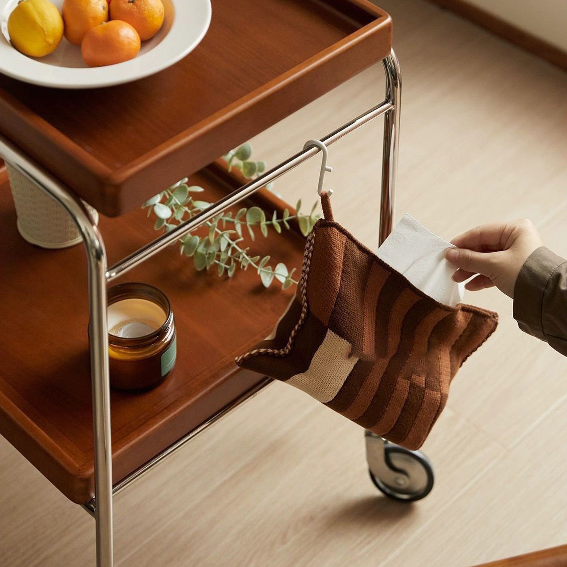 Nordic Wood Iron 4-Wheel Side Table