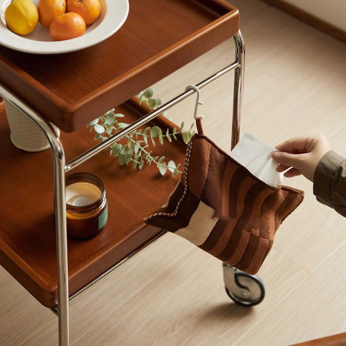Nordic Wood Iron 4-Wheel Side Table