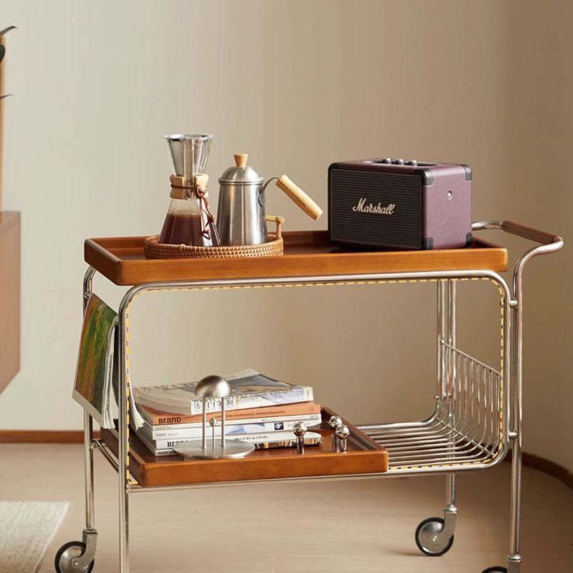 Nordic Wood Iron 4-Wheel Side Table