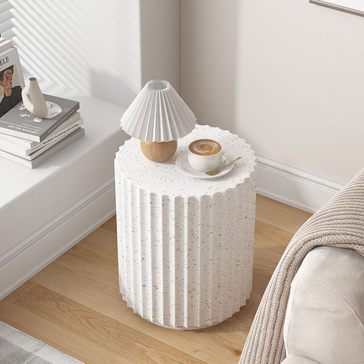 Contemporary Cream Cement Cylinder Side Table