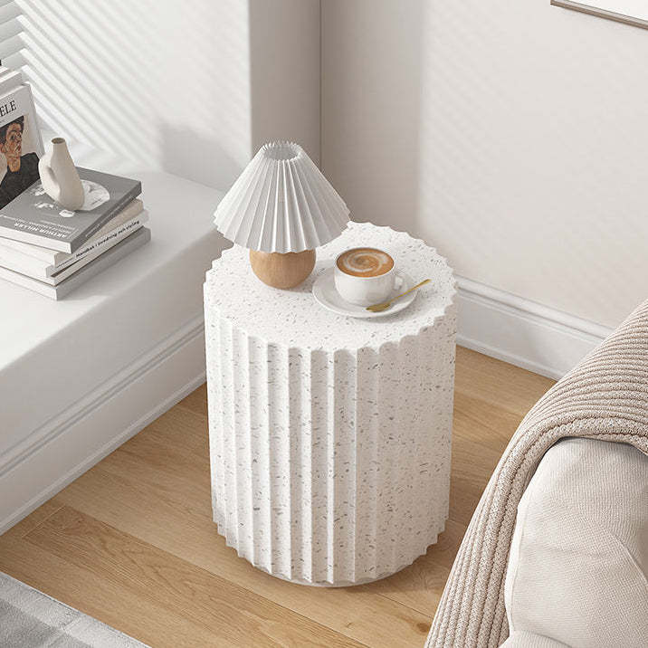 Contemporary Cream Cement Cylinder Side Table