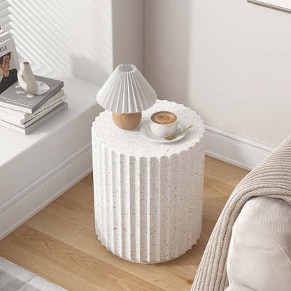 Contemporary Cream Cement Cylinder Side Table