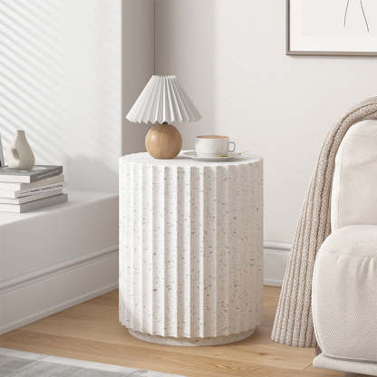 Contemporary Cream Cement Cylinder Side Table — White