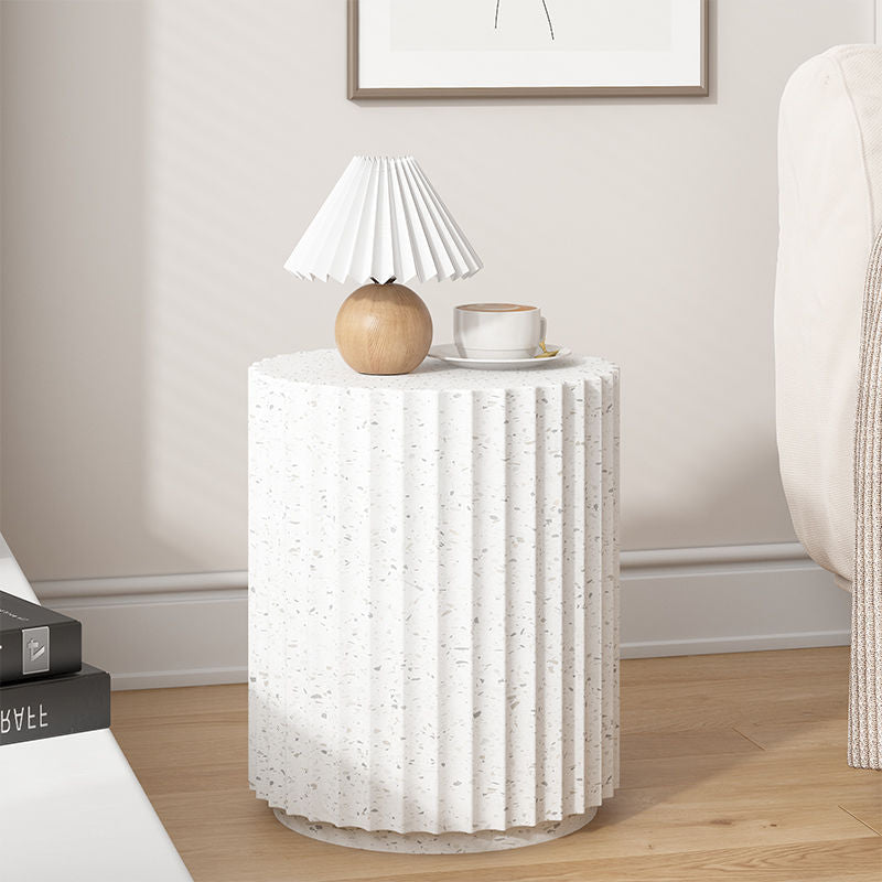 Contemporary Cream Cement Cylinder Side Table