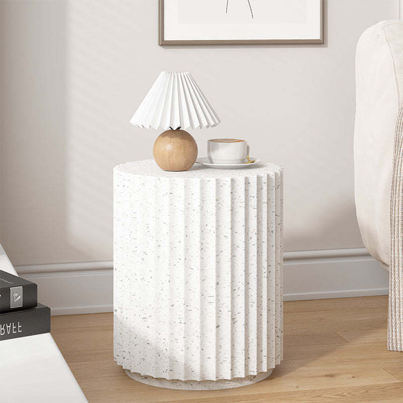Contemporary Cream Cement Cylinder Side Table