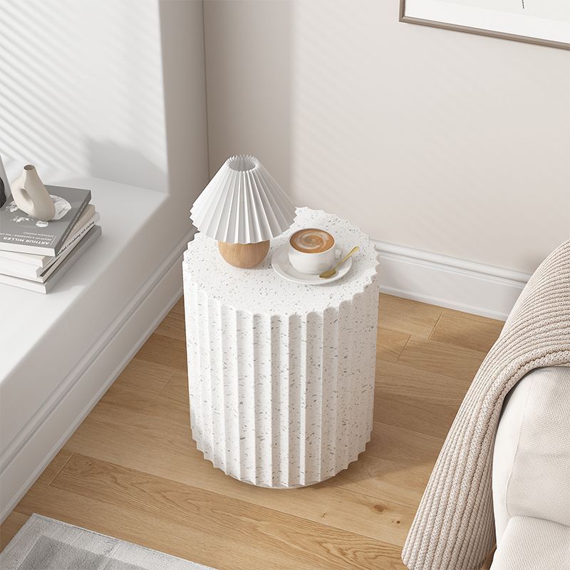 Contemporary Cream Cement Cylinder Side Table