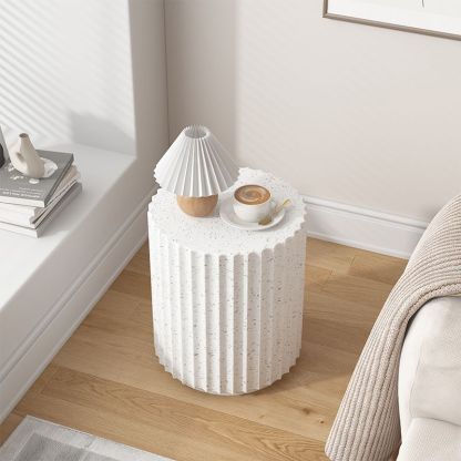 Contemporary Cream Cement Cylinder Side Table