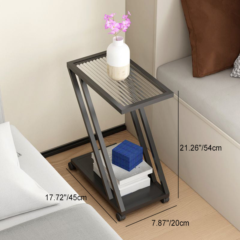 Minimalist Iron Glass Geometric 2-Tier Side Table