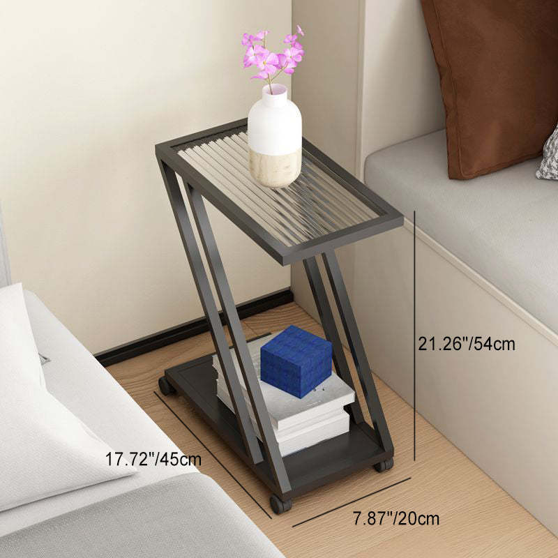 Minimalist Iron Glass Geometric 2-Tier Side Table