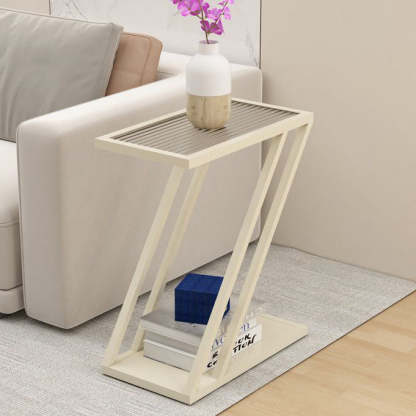 Minimalist Iron Glass Geometric 2-Tier Side Table