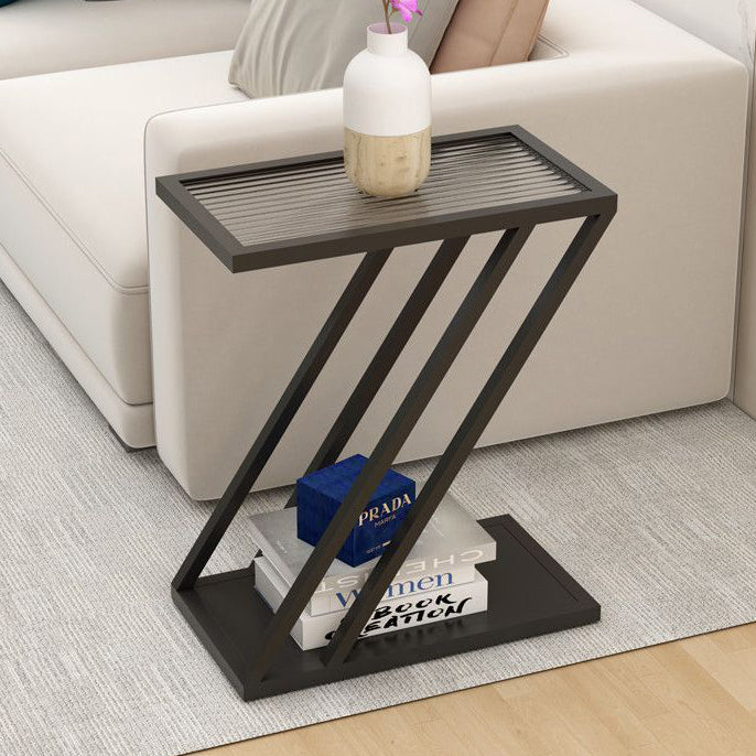 Minimalist Iron Glass Geometric 2-Tier Side Table