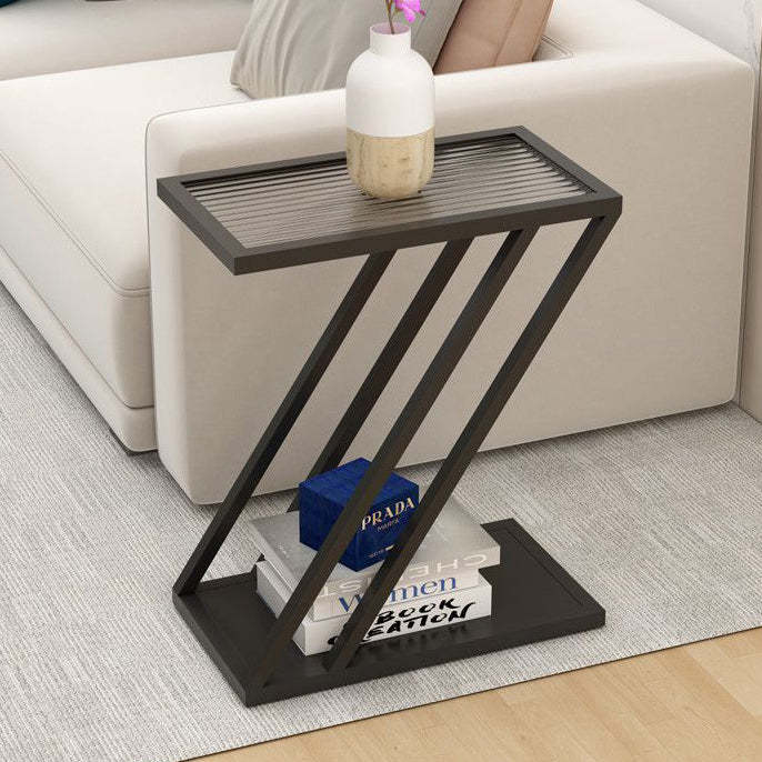 Minimalist Iron Glass Geometric 2-Tier Side Table