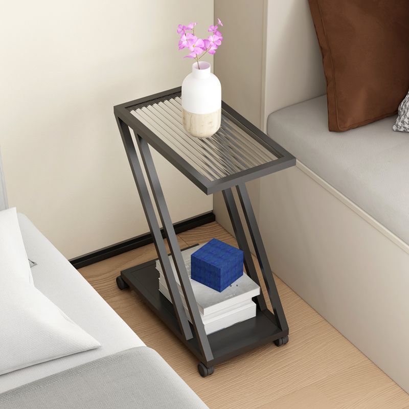 Minimalist Iron Glass Geometric 2-Tier Side Table