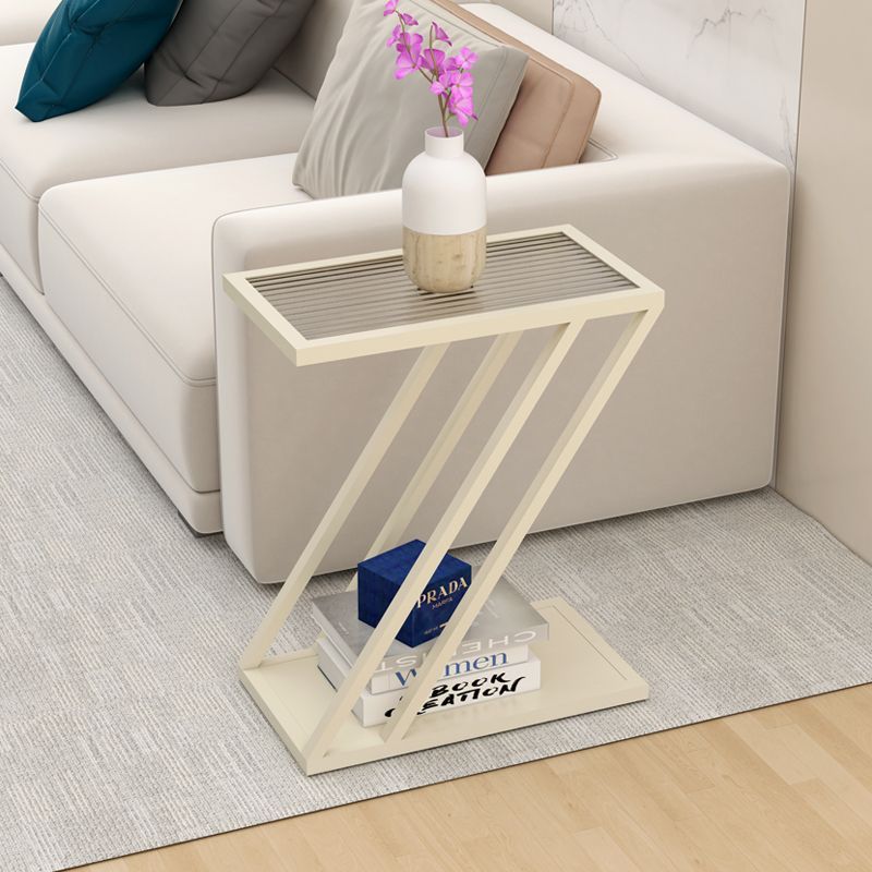 Minimalist Iron Glass Geometric 2-Tier Side Table — Black