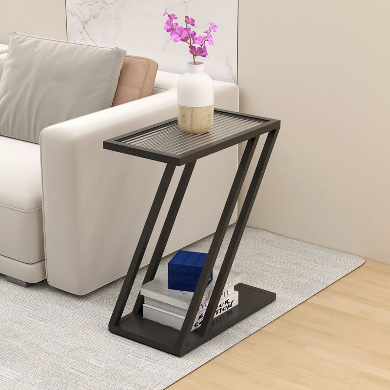 Minimalist Iron Glass Geometric 2-Tier Side Table