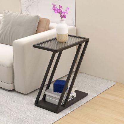 Minimalist Iron Glass Geometric 2-Tier Side Table