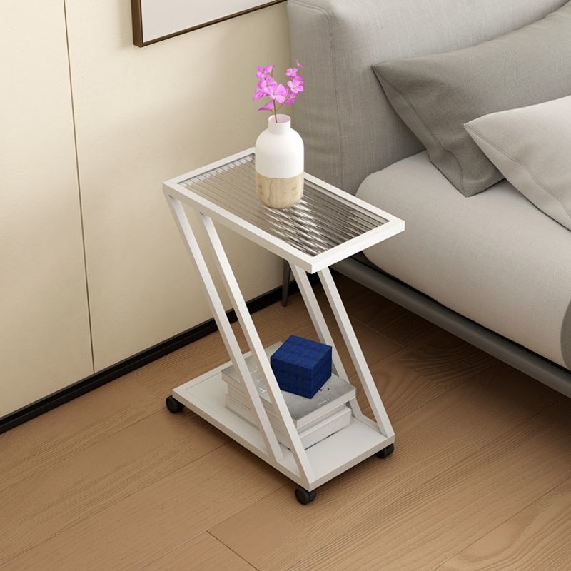 Minimalist Iron Glass Geometric 2-Tier Side Table — White