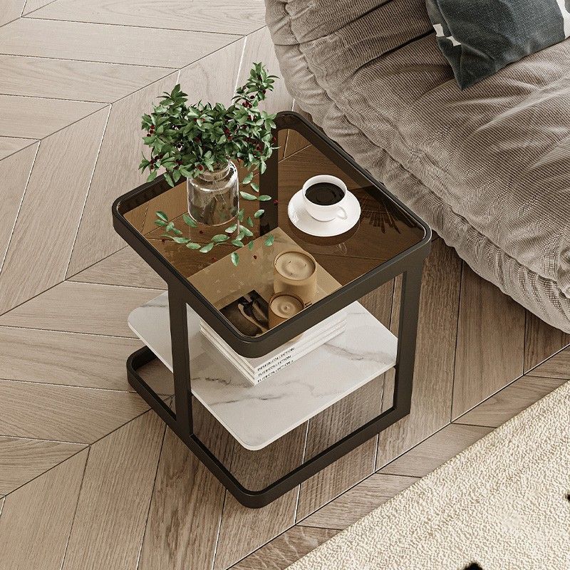 Nordic Iron Glass Coffee Table 2-Tier — Black / Chang Hong Glass
