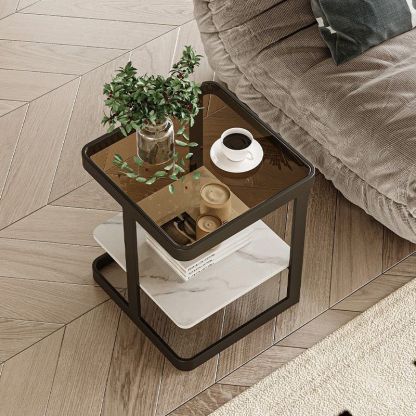 Nordic Iron Glass Coffee Table 2-Tier — Black / Chang Hong Glass