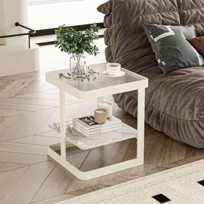 Nordic Iron Glass Coffee Table 2-Tier — White / Chang Hong Glass