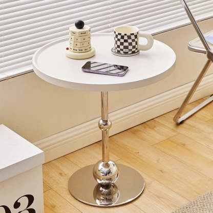 Modern Round Glass Iron Tray Side Table — Iron / Medium Density Fiberboard - White