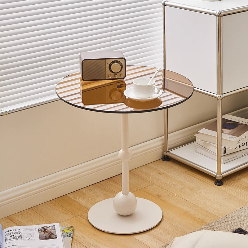 Modern Round Glass Iron Tray Side Table — Iron / Glass - Brown