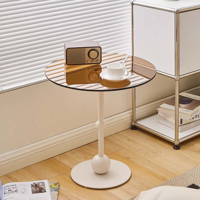 Modern Round Glass Iron Tray Side Table — Iron / Glass - Brown