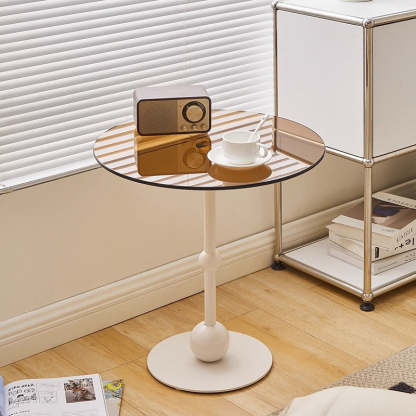 Modern Round Glass Iron Tray Side Table — Iron / Glass - Brown