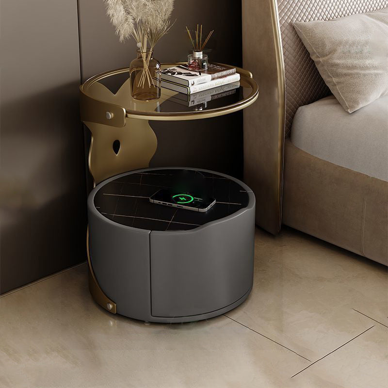 Nordic Round Sintered Stone 1-Drawer Nightstand