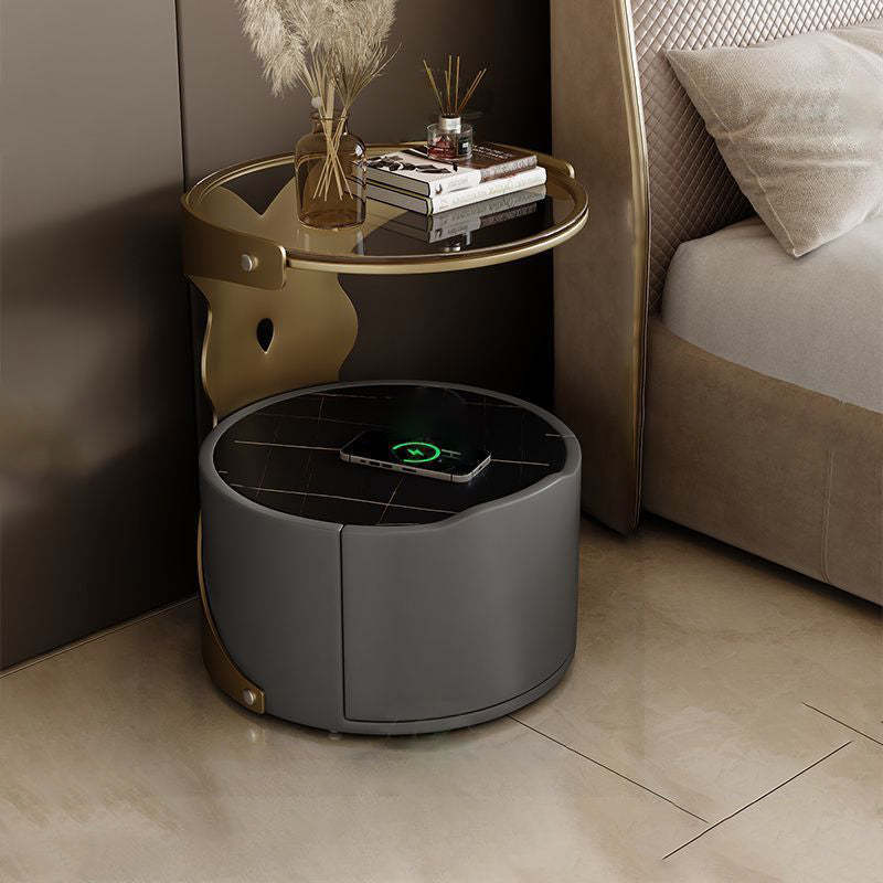Nordic Round Sintered Stone 1-Drawer Nightstand