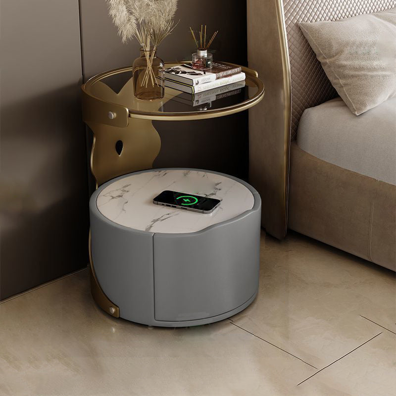 Nordic Round Sintered Stone 1-Drawer Nightstand