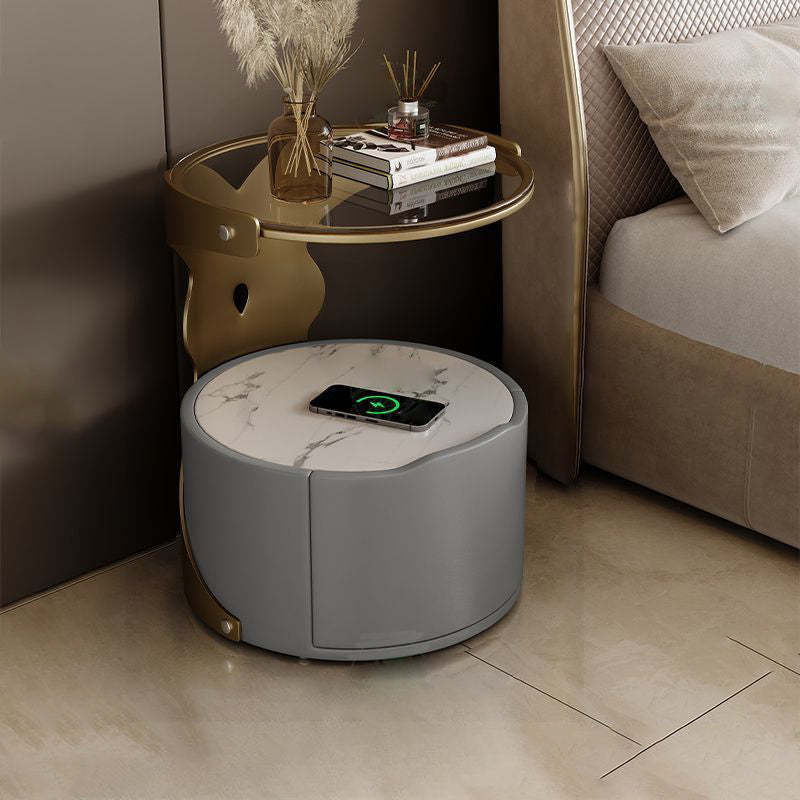 Nordic Round Sintered Stone 1-Drawer Nightstand