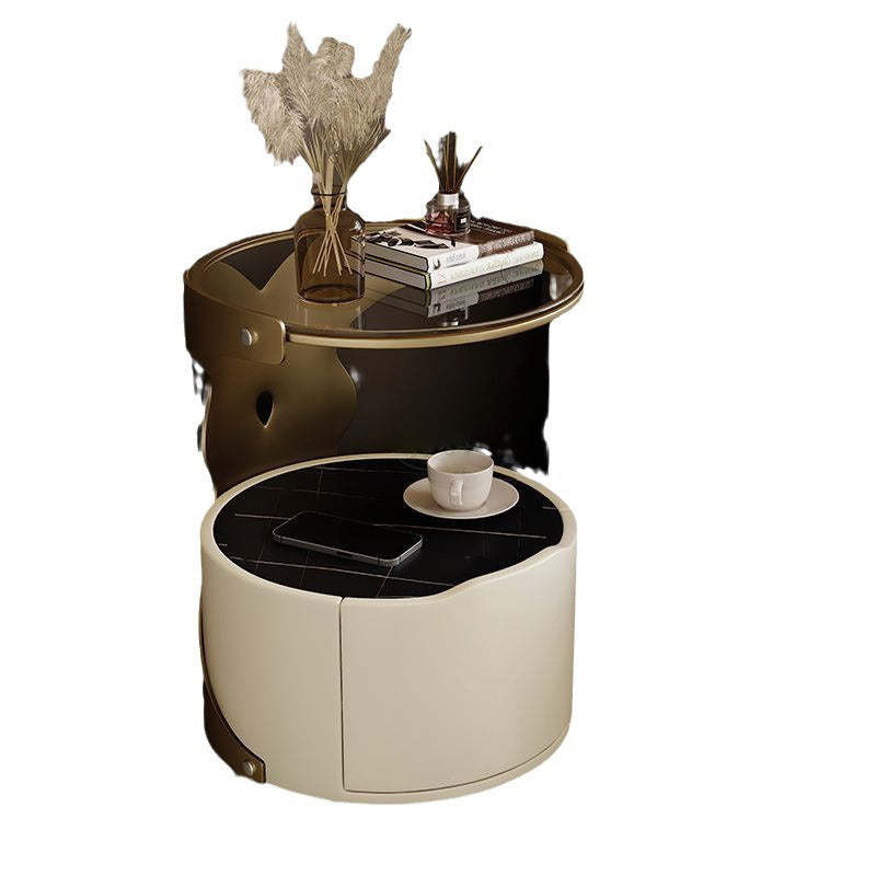 Nordic Round Sintered Stone 1-Drawer Nightstand