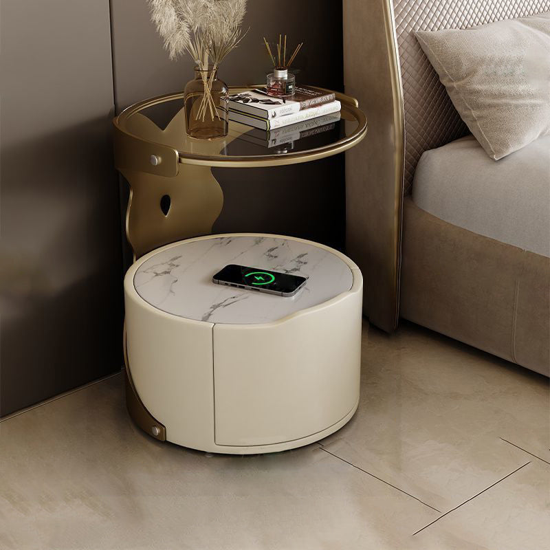 Nordic Round Sintered Stone 1-Drawer Nightstand