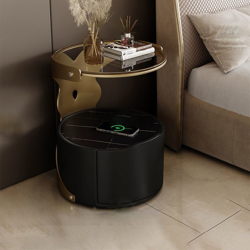 Nordic Round Sintered Stone 1-Drawer Nightstand