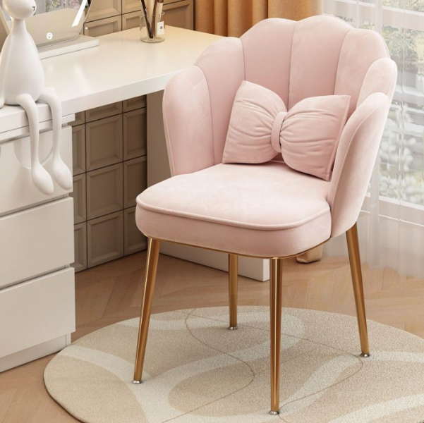 Nordic Fabric Vanity Stool with Armrest — Pink