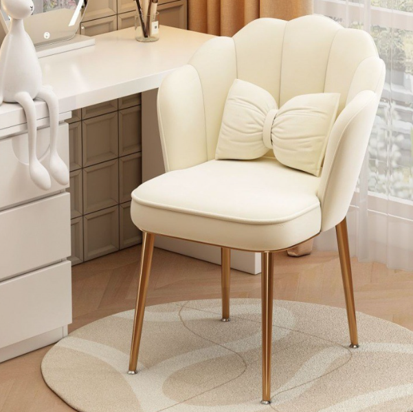 Nordic Fabric Vanity Stool with Armrest — Off White
