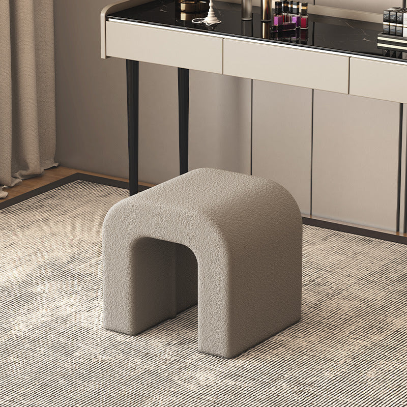 Scandinavian Geometric Lambswool Vanity Stool — Khaki
