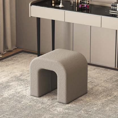 Scandinavian Geometric Lambswool Vanity Stool — Khaki