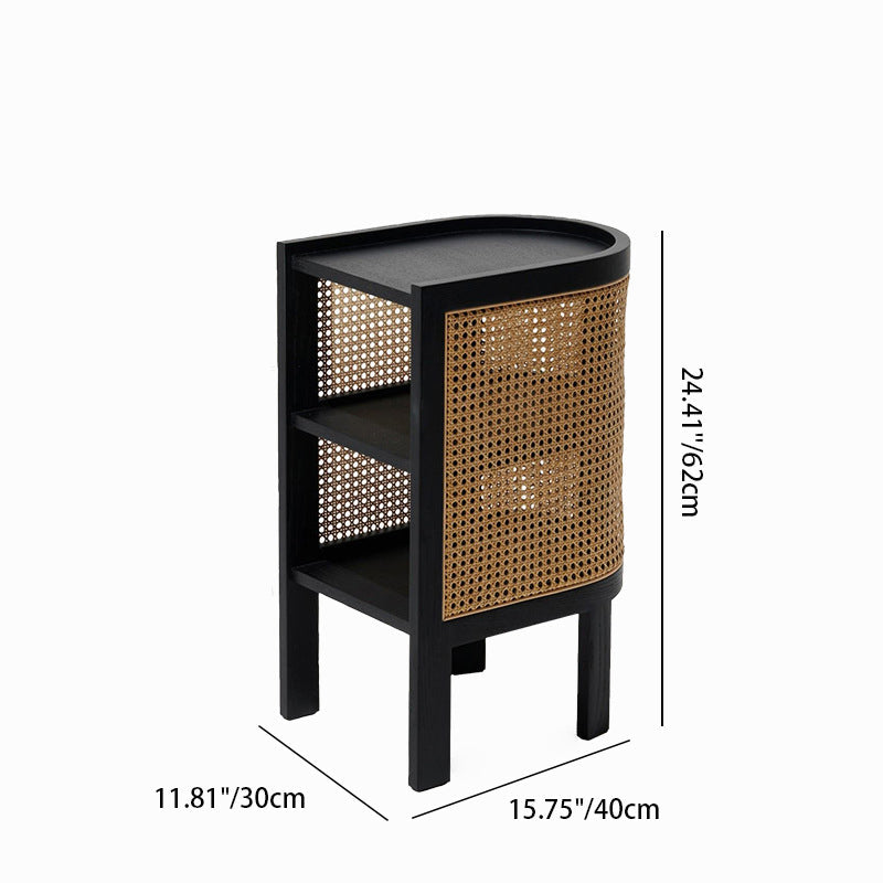 Rustic Wood Rattan 2-Cabinet Nightstand
