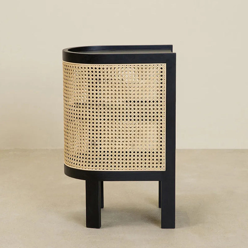 Rustic Wood Rattan 2-Cabinet Nightstand