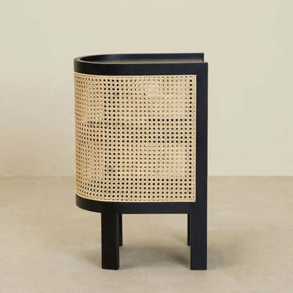 Rustic Wood Rattan 2-Cabinet Nightstand