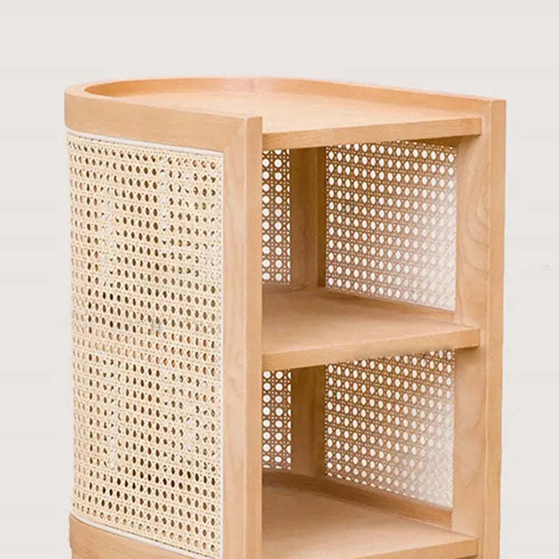 Rustic Wood Rattan 2-Cabinet Nightstand